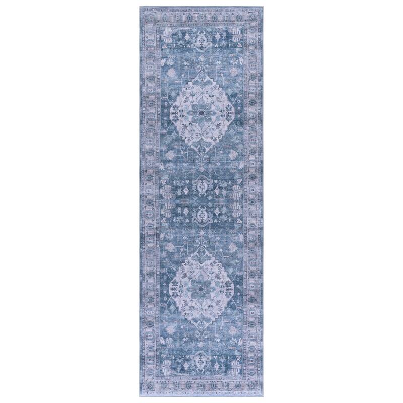 SAFAVIEH Tucson Diamanta Machine Washable & Slip Resistant Rug - Blue/Grey - 2'6" x 8' Runner