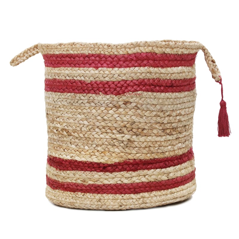 Sevita Double Striped Jute Hand-Stitched Storage Basket with Handles