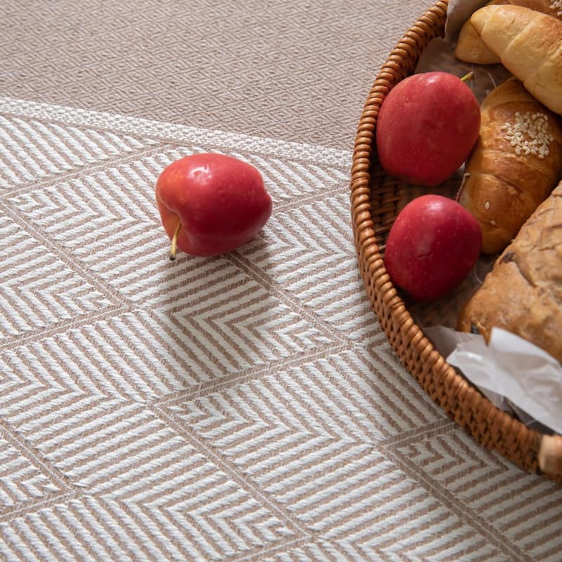 Enova Home High Quality Rectangle Cotton and Linen Tablecloth with Tassels (Brown)