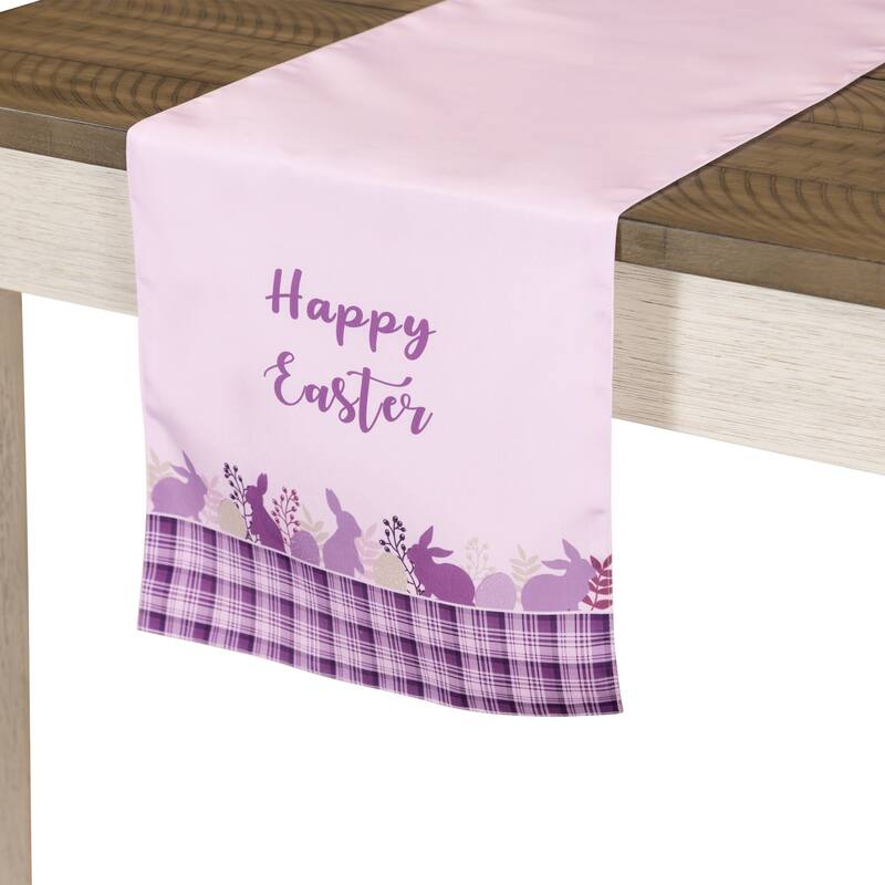 72" Pastel Purple "Happy Easter" Plaid Table Runner
