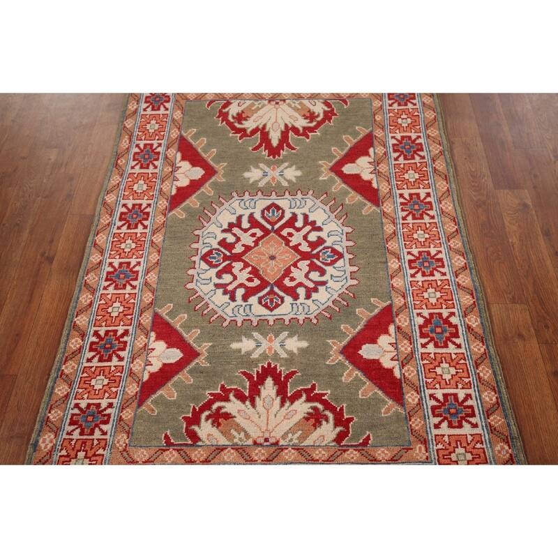 Geometric Kazak Oriental Foyer Rug Handmade Wool Carpet - 3'2" x 4'9"