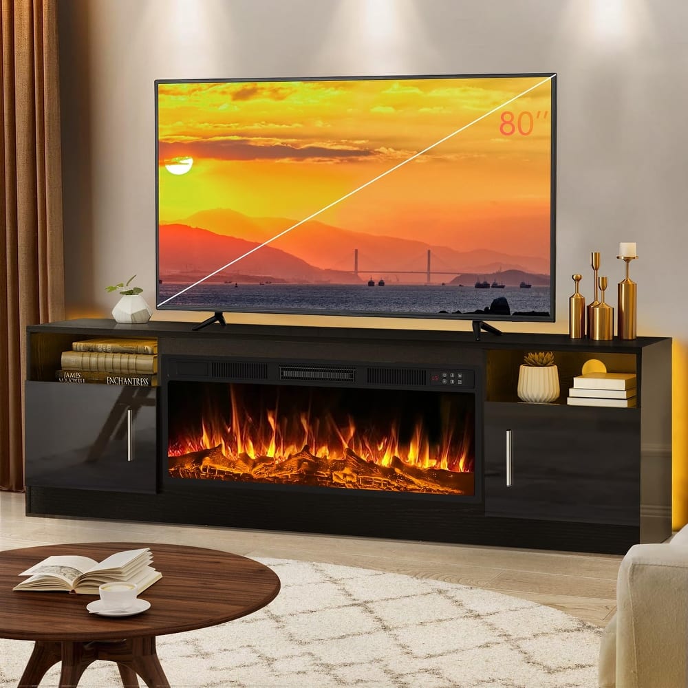 Bossin 70" Fireplace TV Stand with 36" Electric Fireplace, TV Stand for TVs Up to 80", 20 Colors LED Lights/Entertainment Center