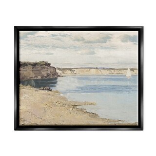 Stupell Rocky Coastal Cove Sailboat Framed Floater Canvas Wall Art by ...