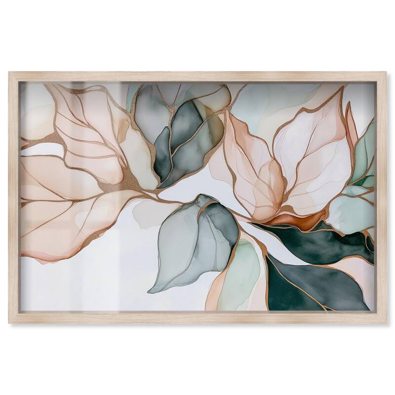 Golden Veined Leaves I Shadowbox by Art Remedy - Natural - 36" x 24"
