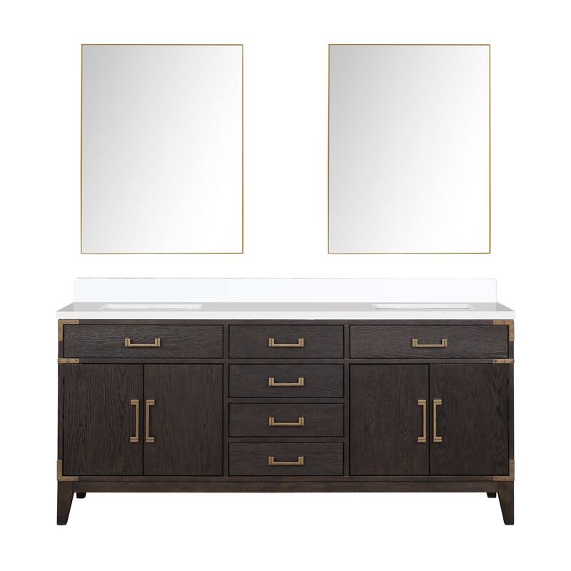 Laurel 60 in W x 22 in D Black Oak Double Bath Vanity, Cultured Marble Top, and 28 in Mirrors