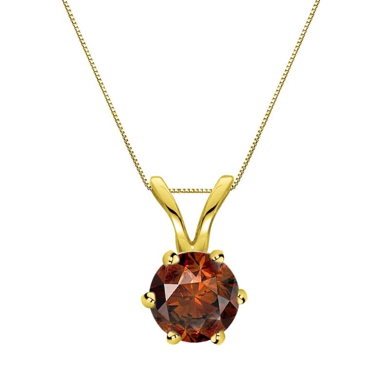 Auriya 1/2ctw Solitaire Brown Diamond Necklace 14k Gold 6-Prong (SI1-SI2) - Yellow