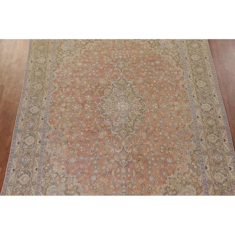 Hand Knotted Oriental 100% Wool Carpet Traditional Floral Oranges & Rust Mashad Area Rug - 12' 9'' X 9' 3''