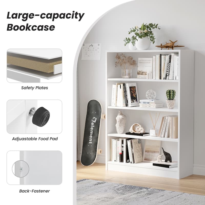 4 Shelf Office Bookcase, 48 Inches Tall Modern Wood Bookshelf, 4 Tier Wide Manga Bookshelves Library Bookcase