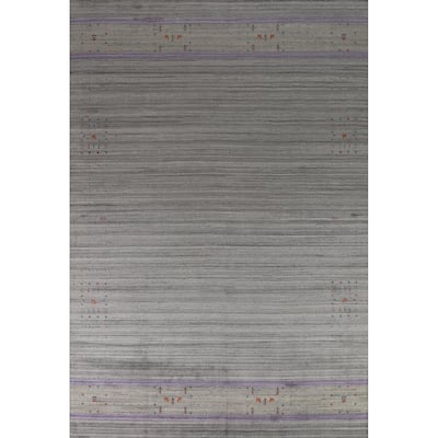 Gabbeh Indian Area Rug Hand-Knotted Modern Wool Carpet - 9'4" x 12'4"