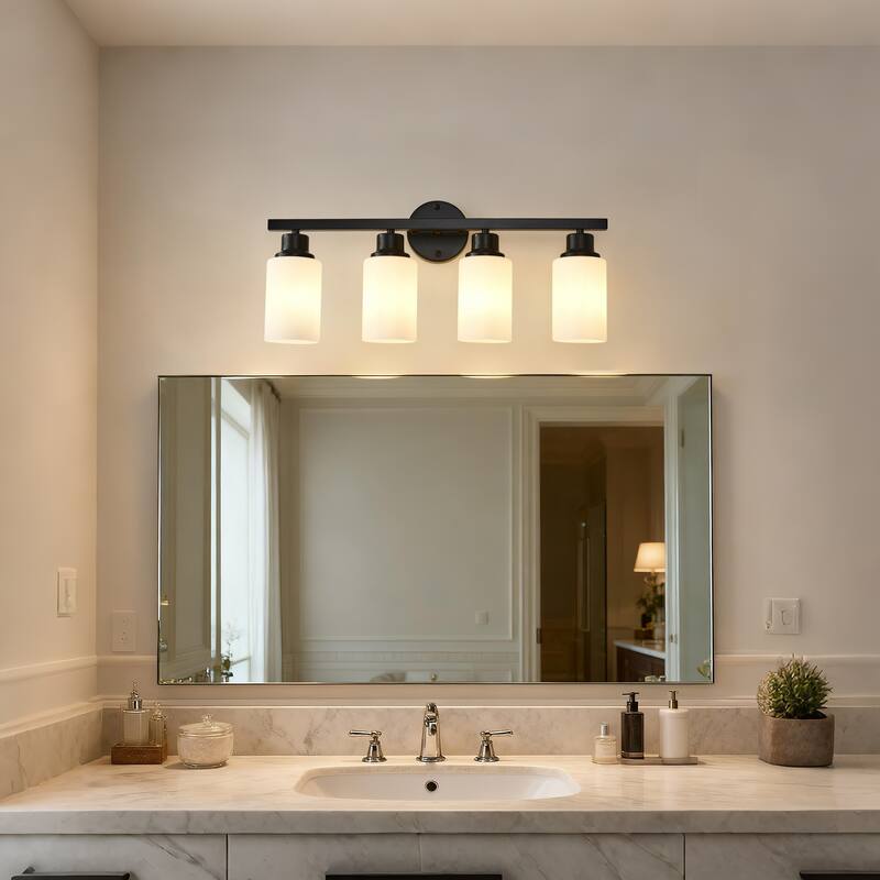 4-Light Matte Black Wall Lamps With White Glass Shades (No Bulbs) Sconce Lighting For Bedroom Living Room