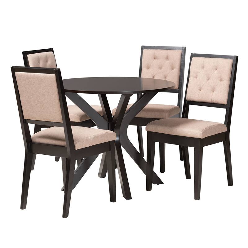 Mana Modern Dining Set - 5-Piece - Beige, Dark Brown