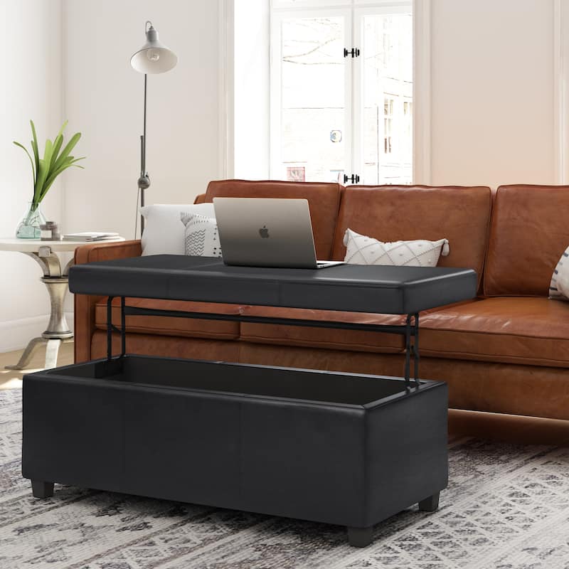 WYNDENHALL Franklin 44 inch Wide Contemporary Rectangle Storage Ottoman in Faux Leather