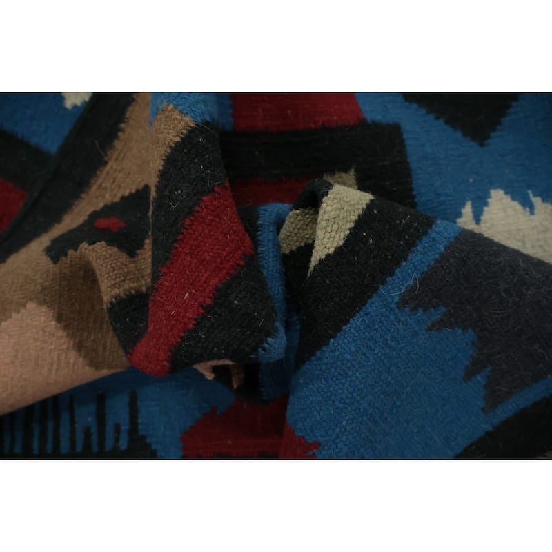 Hand Woven Oriental 100% Wool Carpet Southwestern Tribal Navy Blue & Blues Kilim Area Rug - 9' 11'' X 5' 3''