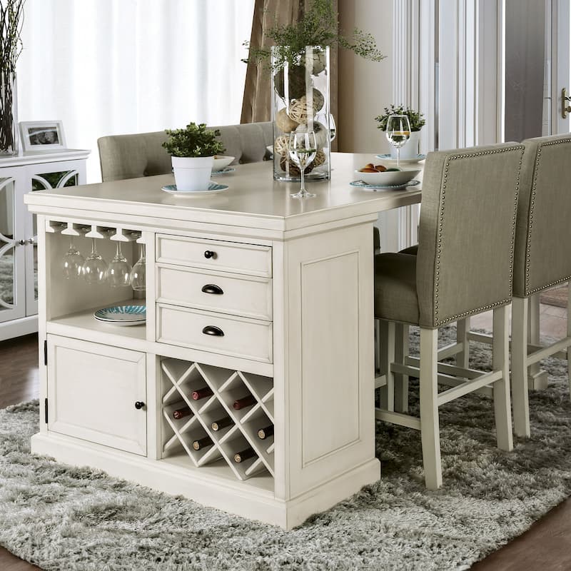 Tia Transitional Antique White Wood Multi-Storage 3-Piece Kitchen Island Set by Furniture of America - Antique White