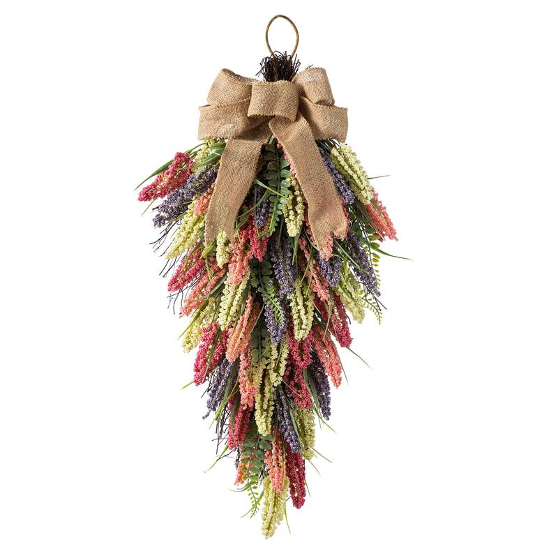 Glitzhome Pink, Purple & Yellow Mixed Heather Wreath Teardrop Garland - Teardrop