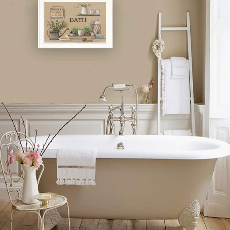 TrendyDecor4U Farmhouse "Farmhouse Bath II" Framed Print Wall Art by Pam Britton - Earth Tone