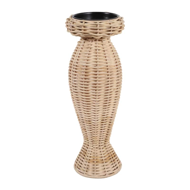Candle Holder - Brown Metal Handwoven Raffia Pillar