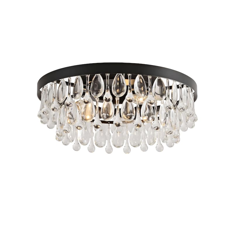 Viviana Black 3-light Flush Mount with Crystal Glass Teardrops