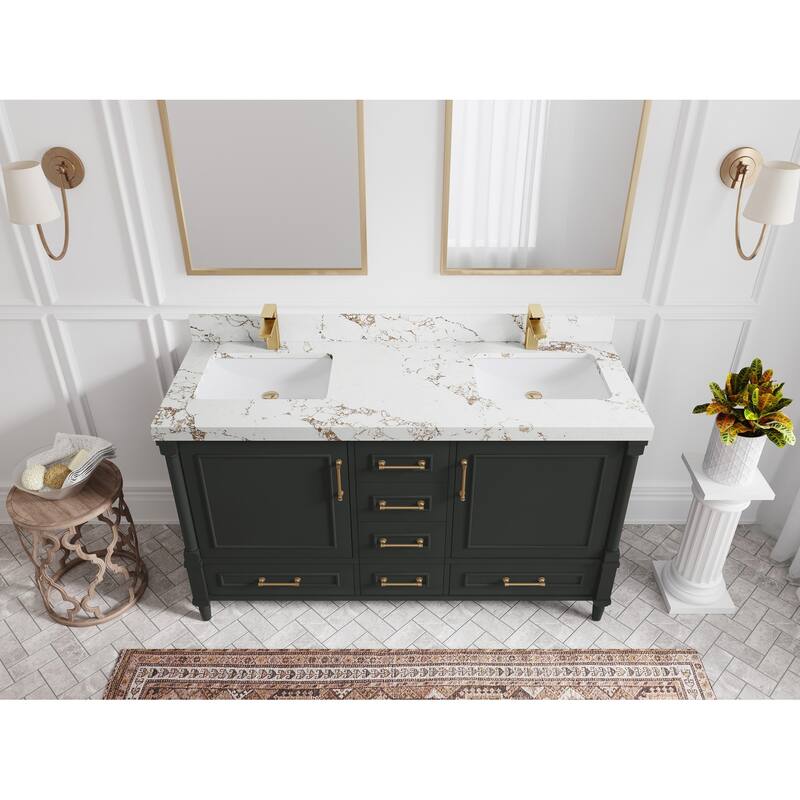 Willow Collections 60 in. W x 22 in. D Aberdeen Double Sink Bathroom Vanity with Countertop - 2" Viola Gold - Black Top