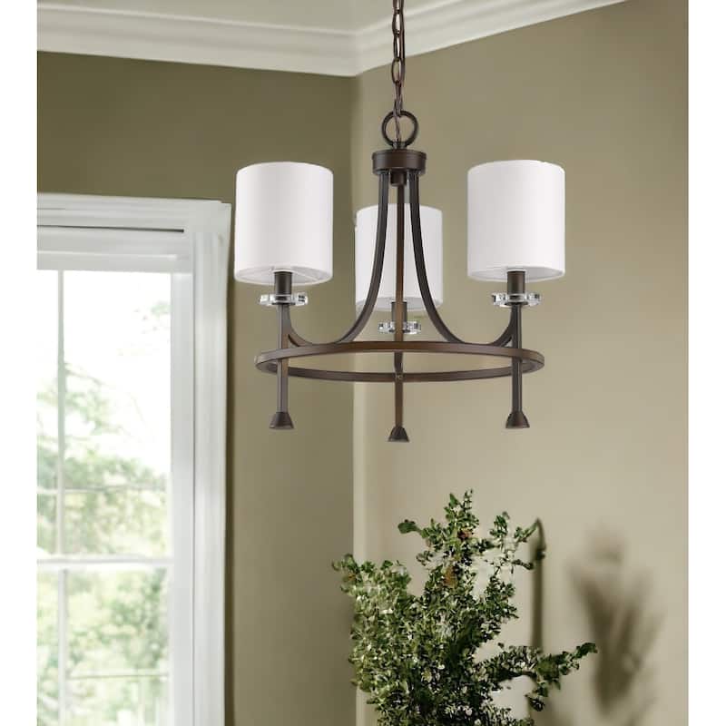 HomeRoots Bronze Candle Style Three Light Metal Dimmable Chandelier With White Shades - 18' X '16.5' X '18 - 18' X '16.5' X '18