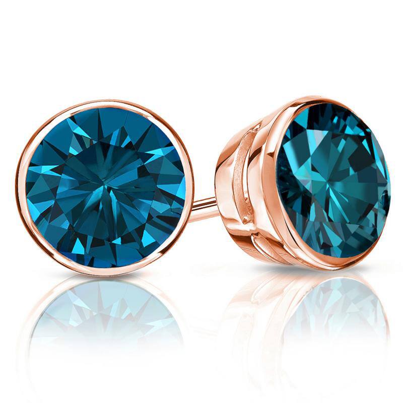 Auriya 14k Gold 2ctw Blue Diamond Stud Earrings Bezel-set (I1-I2)