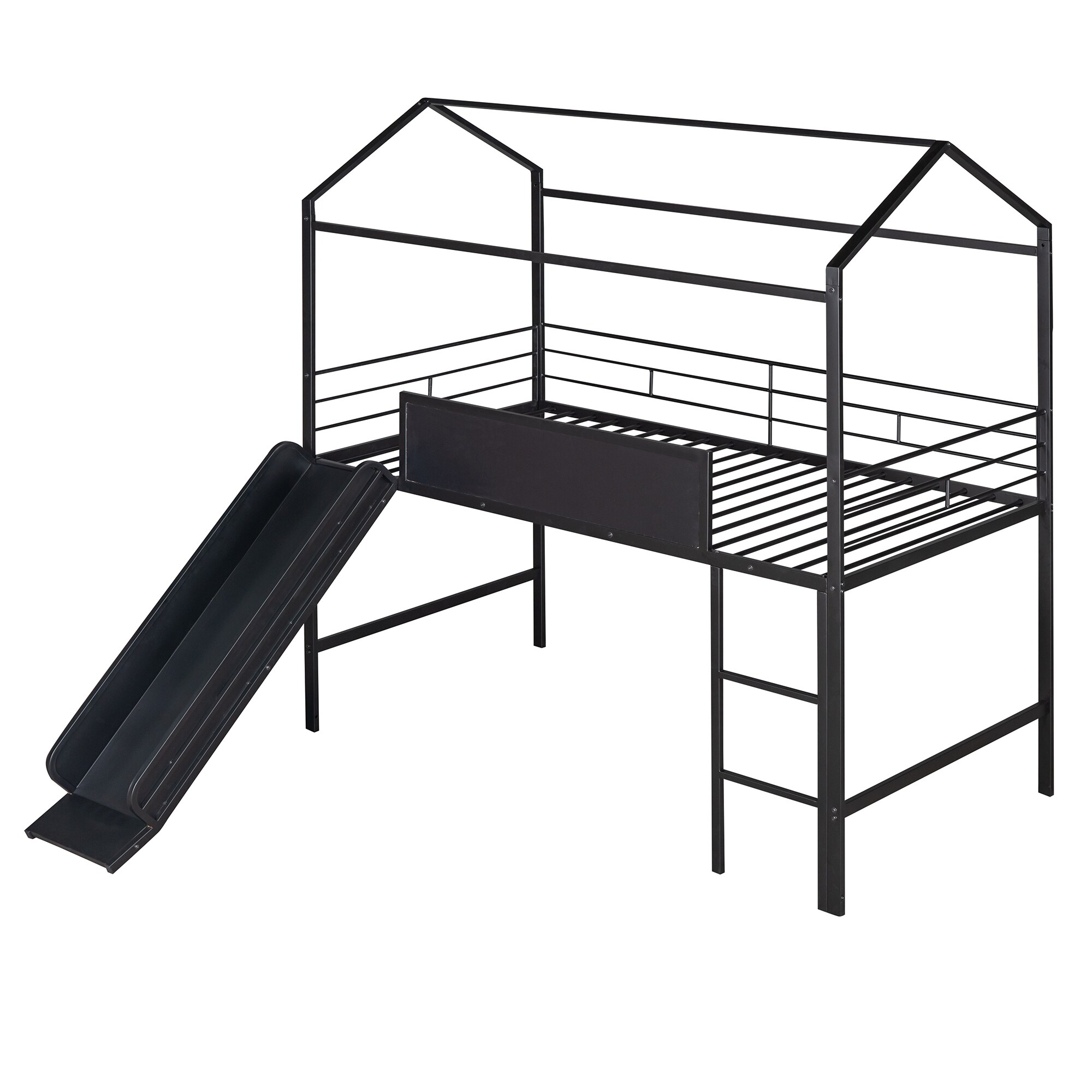 Metal loft store bed with slide