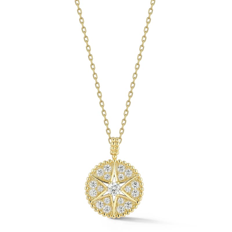 Soleil Sterling Silver Cubic Zirconia Open Star Medallion Necklace - Yellow