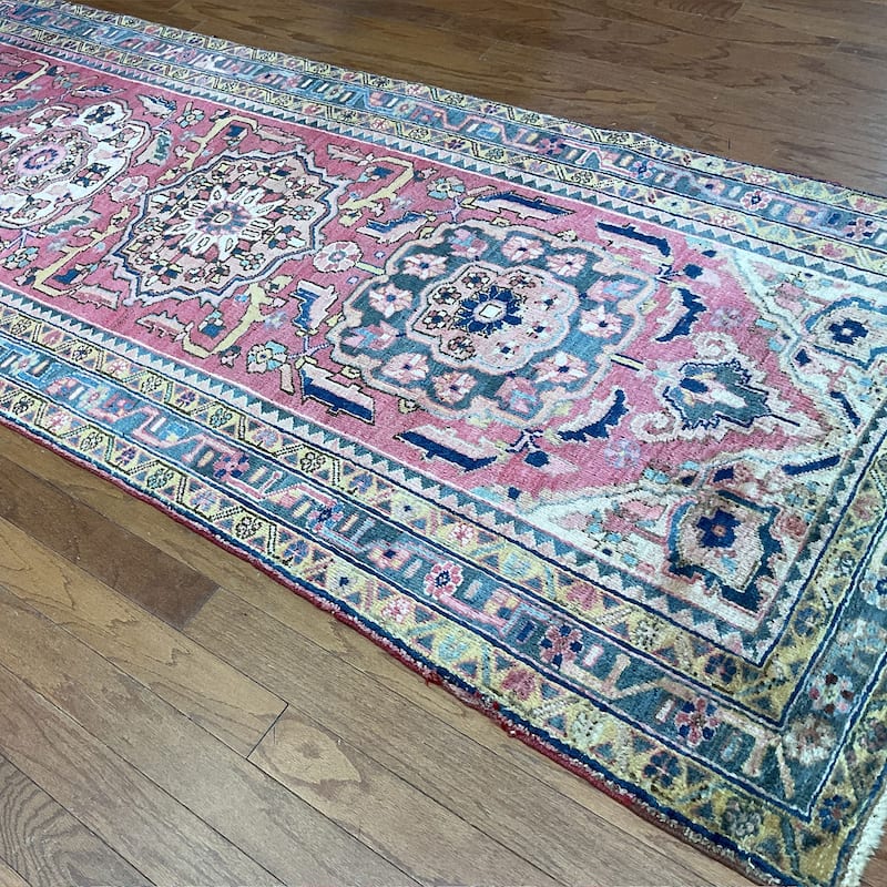 HERAT ORIENTAL Vintage 1930s Handmade Persian Heriz Wool Runner - 3'6" x 10'10"