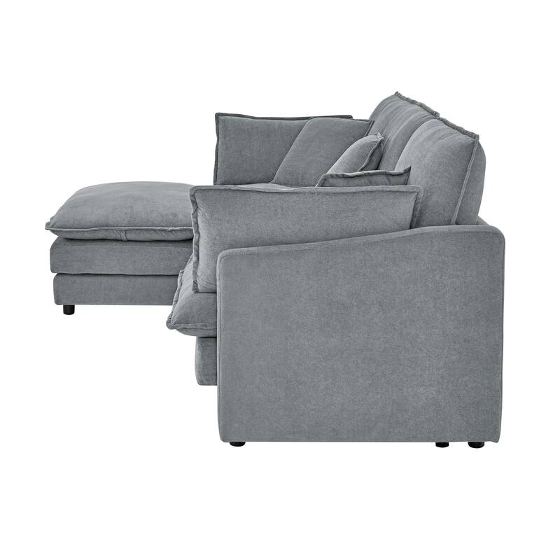 Roomfitters Modular L-Shaped Sectional Sofa with Ottoman, Plush Towel Fabric 4-Seater