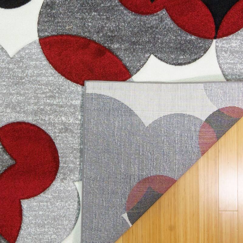 Licensed Disney Mickey Mouse Bravo Toss Modern Geometric Mickey Head Red/ Grey/ Ivory Indoor Area Rug Runner, 8' - 2' 6" x 8'