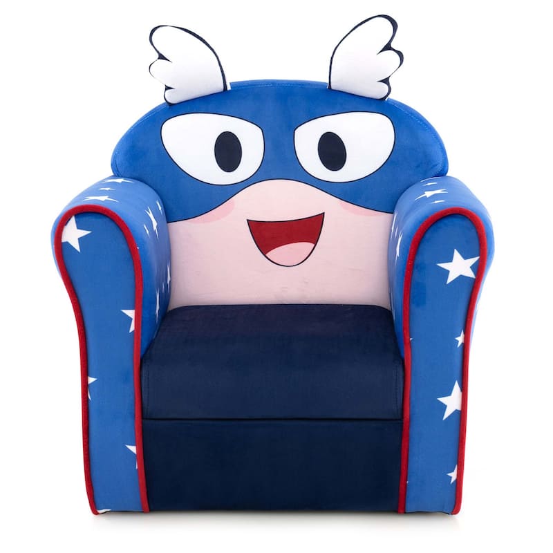 Costway Kid's Sofa Chair Toddler Upholstered Armchair Wooden Frame - See Details - Navy - See Details