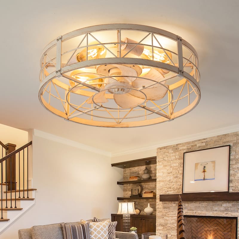 20-in Flush Mount Caged Ceiling Fan with Light Remote(7-Blade)