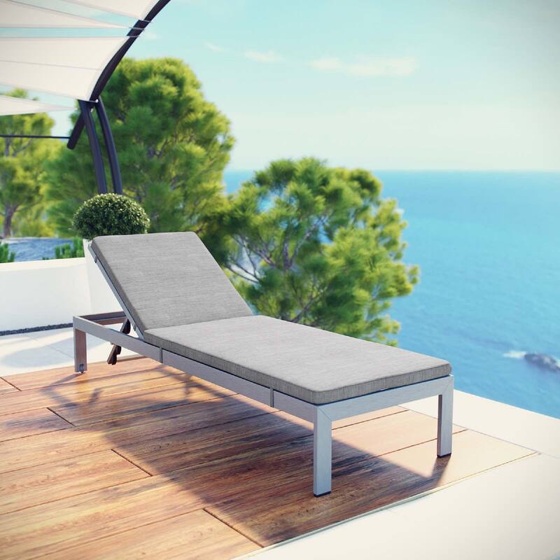 Aluminum Outdoor Patio Chaise Poolside Lounge Chair With Cushion Gray - Grey