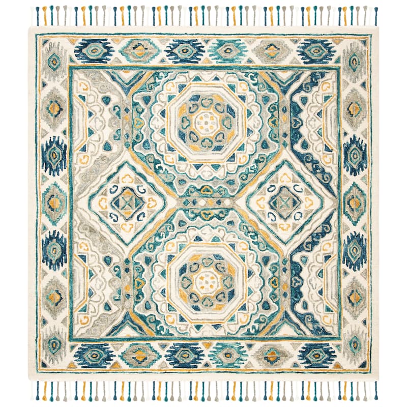 SAFAVIEH Handmade Aspen Elgard & Eclectic Tribal Wool Rug - 7' Square - Ivory/Charcoal