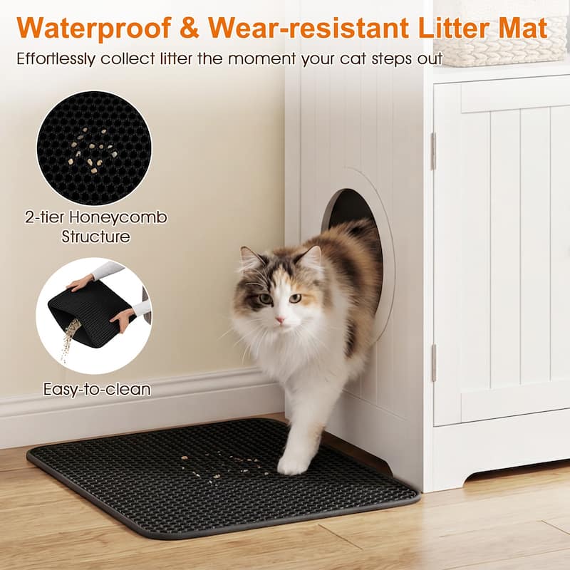 Gymax Wooden Cat Litter Box Enclosure w/ Easy Cleaning Litter Mat