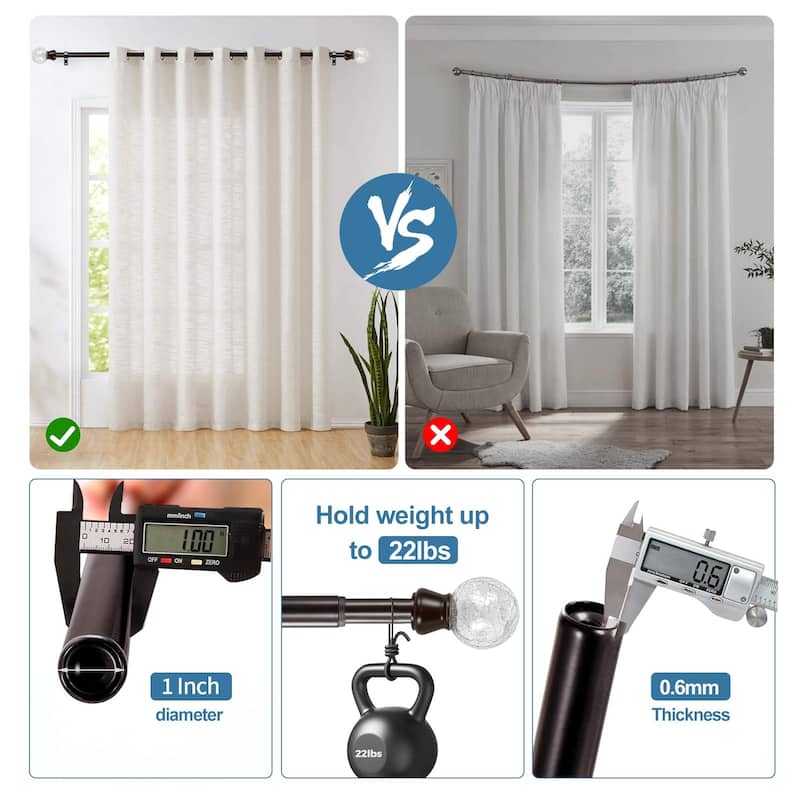 1-inch Diameter Crackle Glass Adjustable Single Drapery Curtain Rod