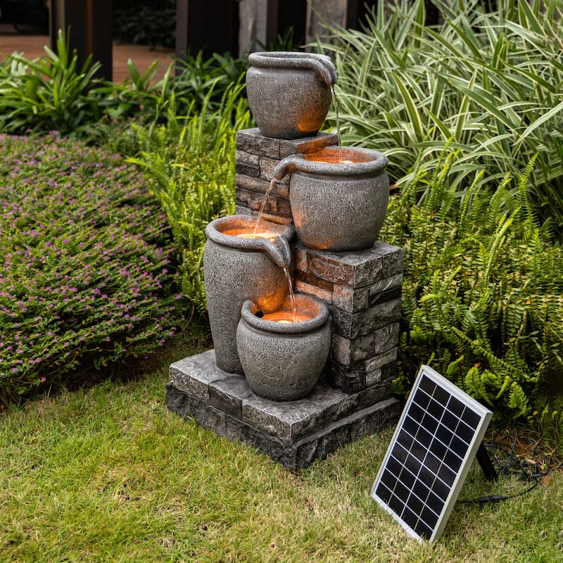 Teamson Home 30.71" 4-Tier Solar-Powered Outdoor Water Fountain