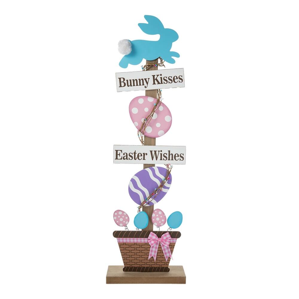 Glitzhome Wooden Happy Easter Bunny Eggs Porch Sign Standing Decor Spring Gift