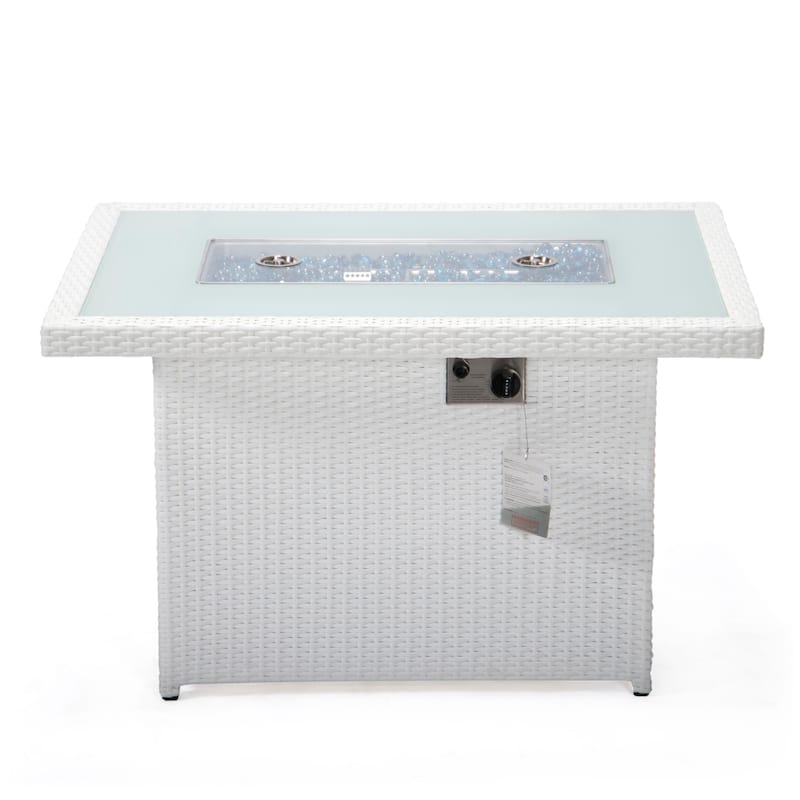 LeisureMod 44" Outdoor Fire Pit Table with 55,00 BTU - Rectangular Wicker Rattan Table for Lounge Porch Backyard Patio Decor