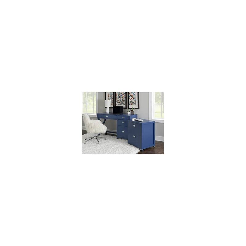 Storage Desk - Navy Blue 48" Desk with File Cabinet - Campaign Style Office Desk
