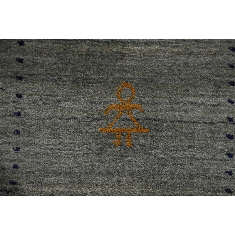 Grey Tribal Gabbeh Area Rug Hand-Knotted Wool Carpet - 8'2"x 9'9"