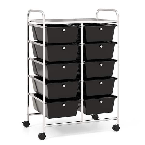 slide 2 of 10, Gymax 10-Drawer Rolling Storage Cart Tools Scrapbook Paper Organizer Black