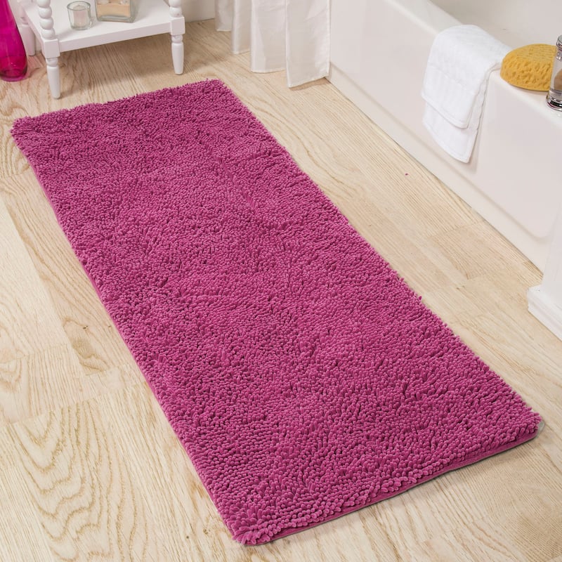 58x24-Inch Bathroom Runner with Non-Slip Backing - Absorbent High-Pile Chenille Memory Foam Bathroom Rug by Windsor Home - Pink