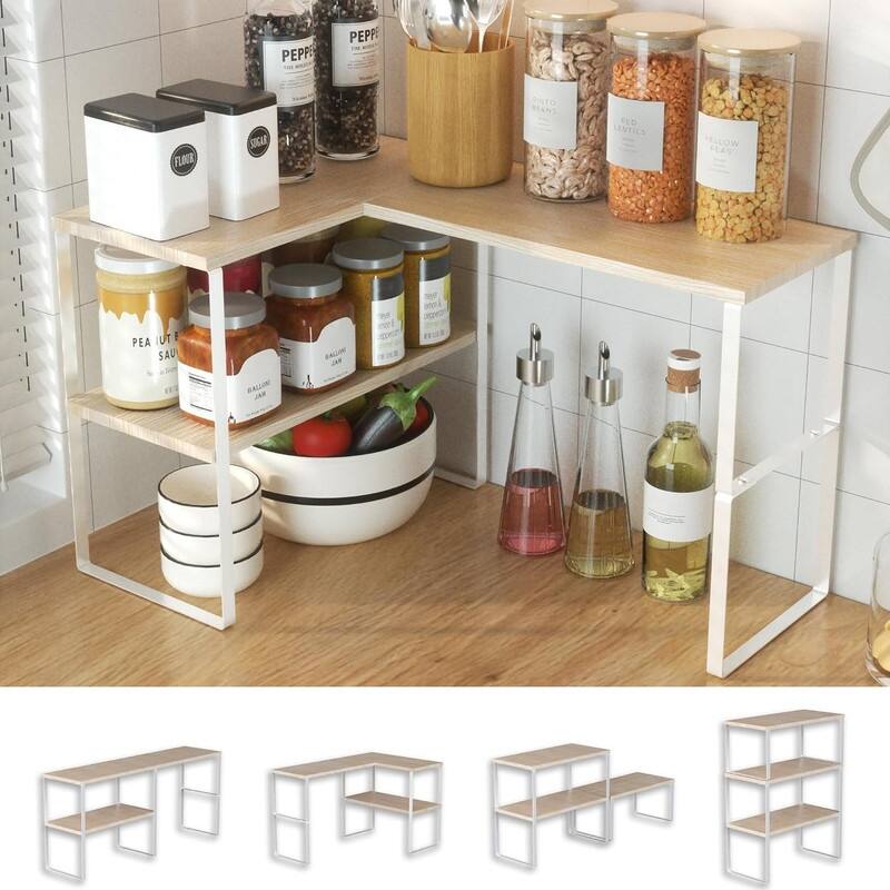 Countertop Organizer Corner Shelf, 2 Tier Adjustable - Natural Beige