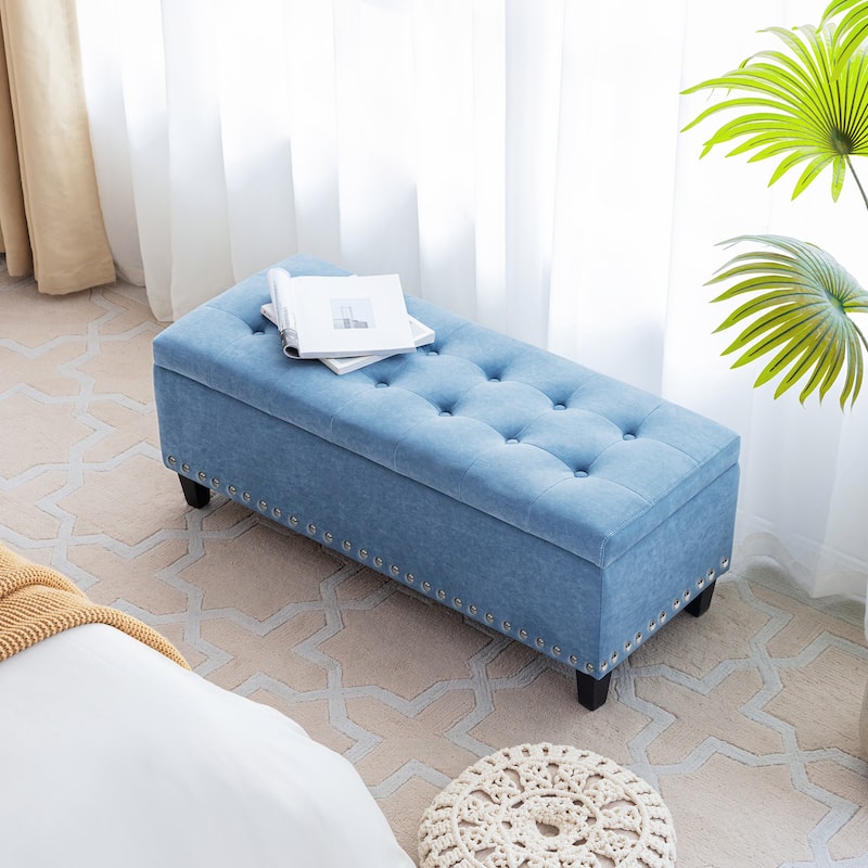 Button-Tufted Storage Ottoman Bench for Bedroom, Living Room 41"W x 16"D x 16"H