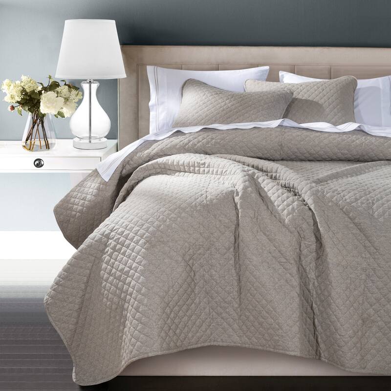 Indigo Hill by HiEnd Accents Anna Diamond 3 Piece Quilted Coverlet Set - Taupe - Twin