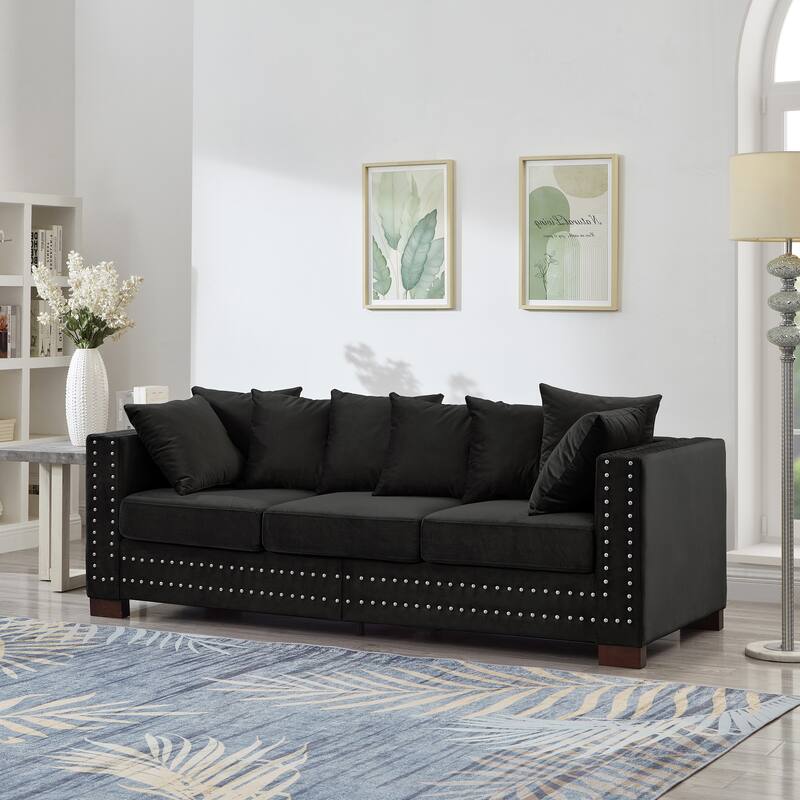 Modern Design Upholstered Velvet Black Sofa with Storage and Removable Cushion Covers