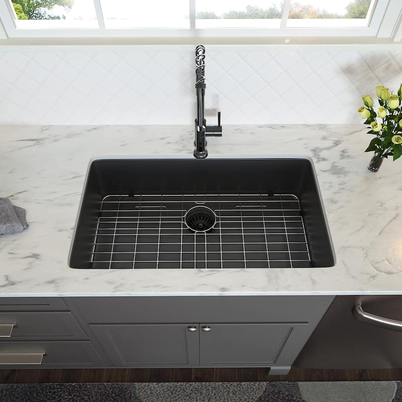 28 inch Undermount Kitchen Sink Gunmetal Black Stainless Steel Deep Single Bowl Kitchen - 28" x 18" x 10" - Gunmetal Black