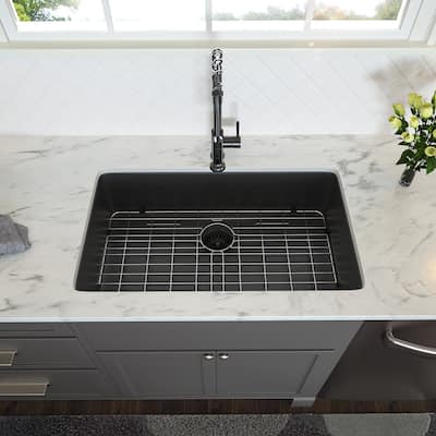32" Undermount Kitchen Sink Black Single Bowl Sink - 32"x19"