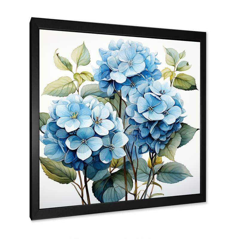 Designart "Blue Hydrangea Flower Elegance II" Hydrangea Wall Decor Blue Traditional Entryway Framed Wall Art Print